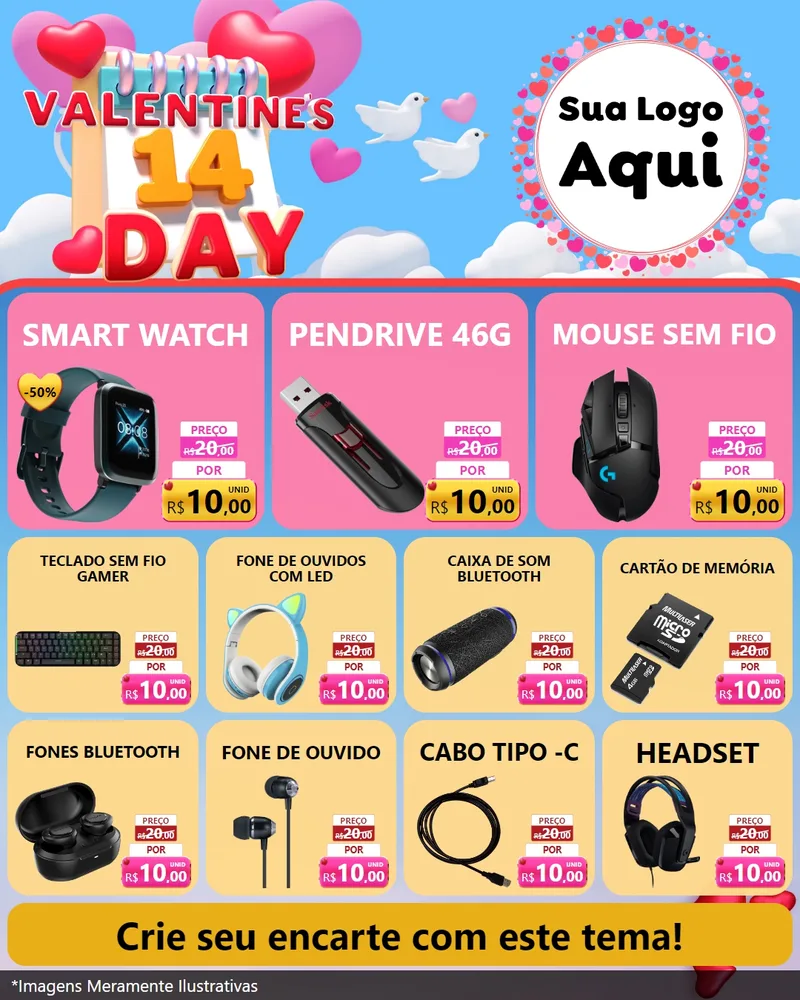 Modelo de Rede Social para Feed Instagram com o tema Valentine's Day para Informática