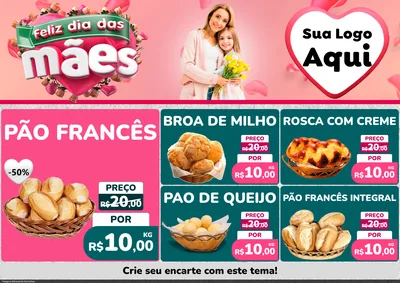 Modelo de Encarte para Encarte A4 Horizontal com o tema Feliz Dia das Mães para Padaria