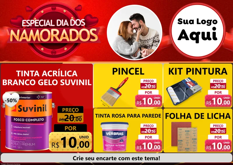 Modelo de Encarte para Encarte A4 Horizontal com o tema Especial Dia Dos Namorados para Tintas e Ferramentas