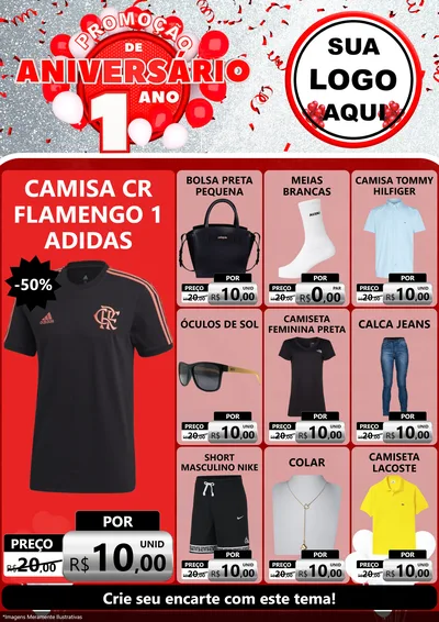 Modelo de Encarte para Encarte A4 Vertical com o tema Promoção de Aniversário - 1 Ano para Roupas e acessórios