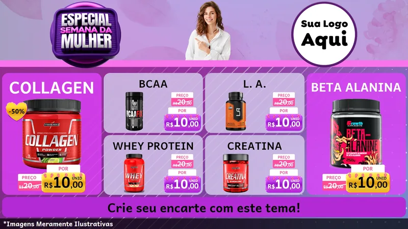 Modelo de TV para TV Horizontal com o tema Especial Semana da Mulher para Suplementos alimentares