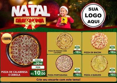 Modelo de Encarte para Encarte A4 Horizontal com o tema Natal da Economia para Pizzaria