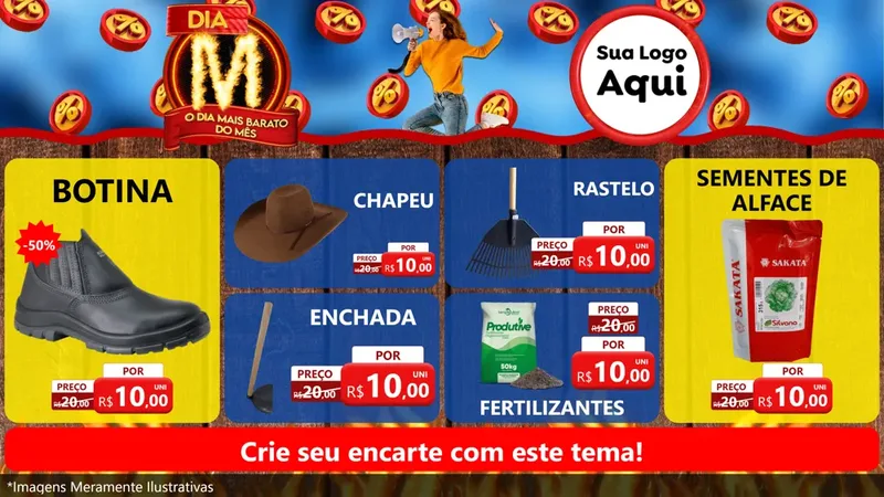 Modelo de TV para TV Horizontal com o tema Dia M - O Dia Mais Barato Do Mês para Agropecuária