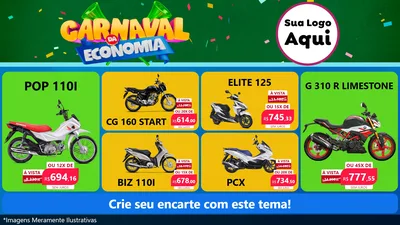 Modelo de TV para TV Horizontal com o tema Carnaval da Economia para Concessionaria de Motos