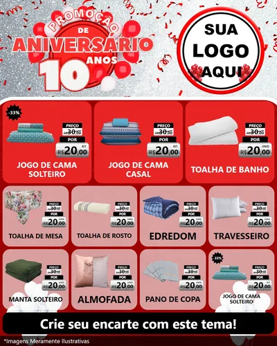 Modelo de Rede Social para Feed Instagram com o tema Promoção de Aniversário - 10 Anos para Cama, Mesa e Banho