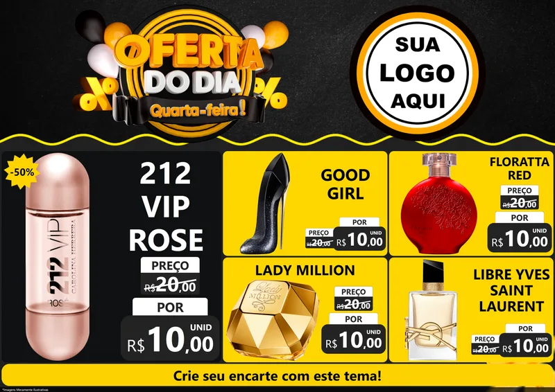 Modelo de Encarte para Encarte A4 Horizontal com o tema Oferta do Dia - Quarta Feira! para Perfumes