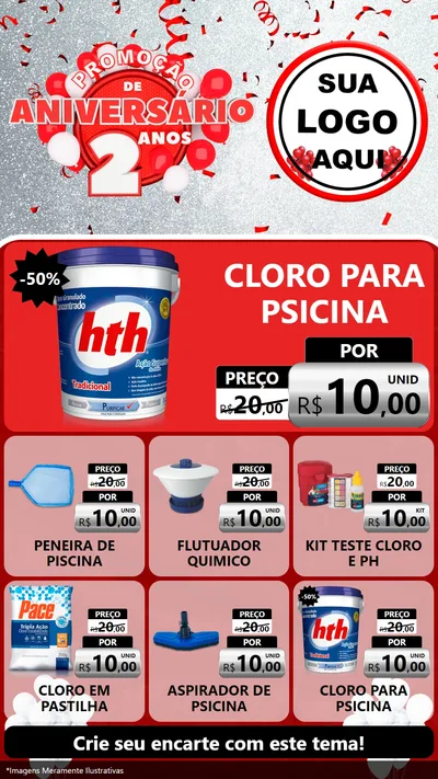 Modelo de Rede Social para Stories com o tema Promoção de Aniversário - 2 Anos para Produtos para Piscina