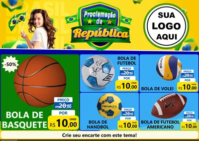 Modelo de Encarte para Encarte A4 Horizontal com o tema Proclamação da República para Artigos Esportivos