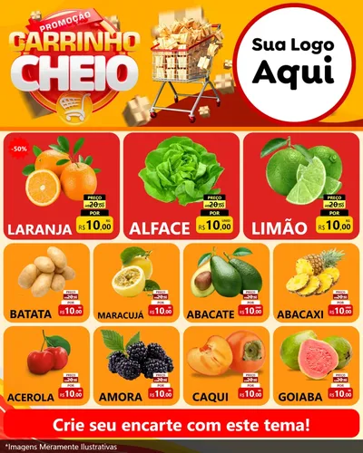Modelo de Rede Social para Feed Instagram com o tema Promoção carrinho cheio para Hortifrúti