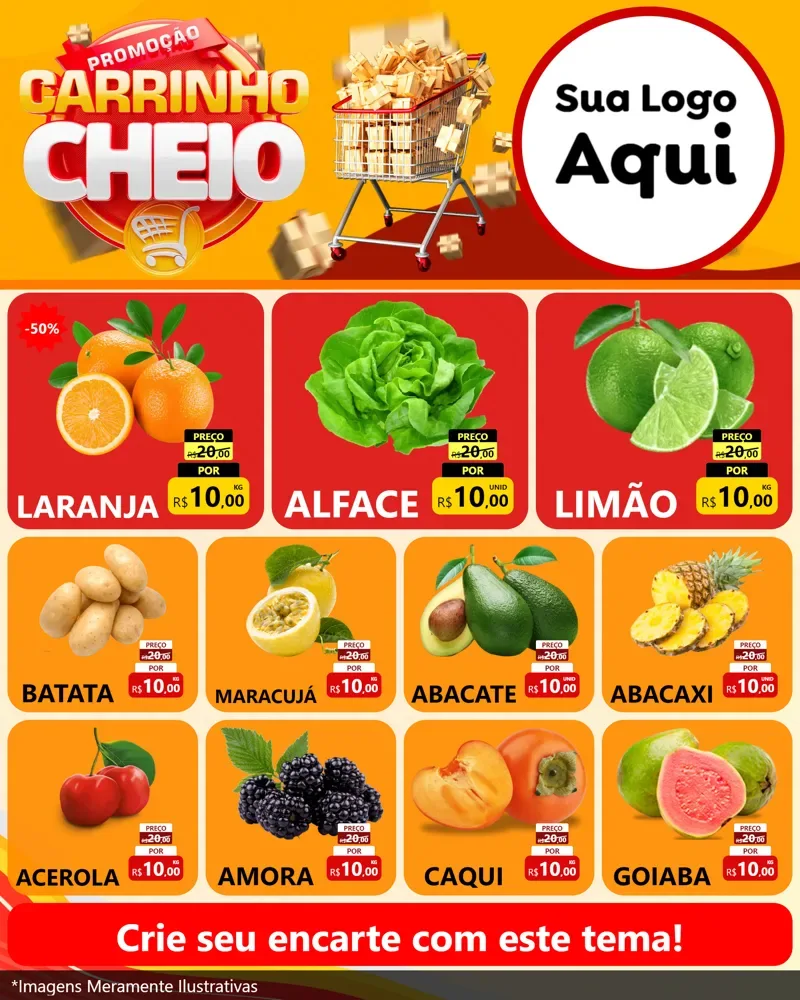 Modelo de Rede Social para Feed Instagram com o tema Promoção carrinho cheio para Hortifrúti