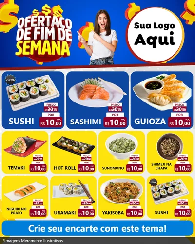 Modelo de Rede Social para Feed Instagram com o tema Ofertaço de Fim de Semana para Comida japonesa