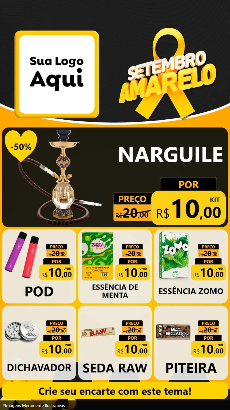 Modelo de Rede Social para Stories com o tema Setembro Amarelo para Tabacaria