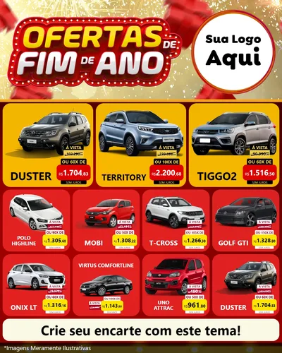 Modelo de Rede Social para Feed Instagram com o tema Ofertas de Fim de Ano para Concessionaria de Carros