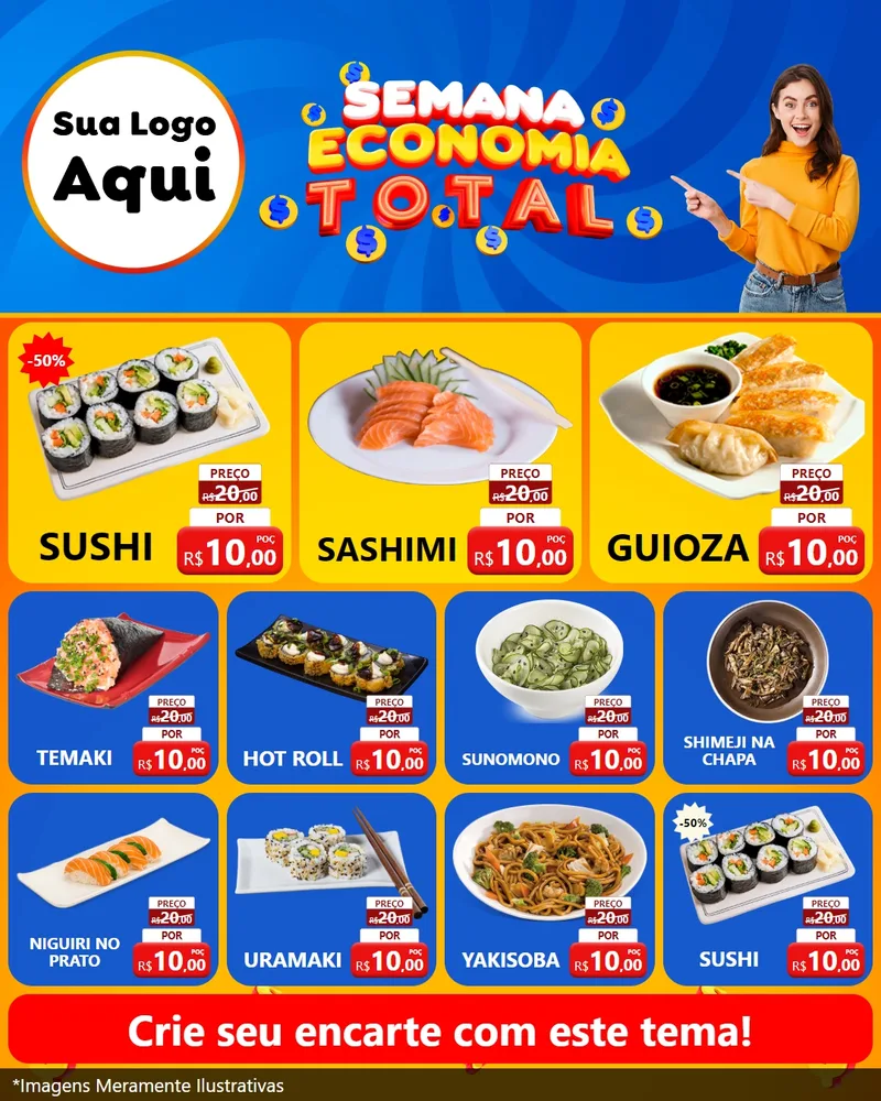 Modelo de Rede Social para Feed Instagram com o tema Semana Economia Total para Comida japonesa