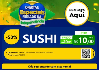 Modelo de Cartaz para Cartaz A4 Horizontal com o tema Ofertas Especiais Feriado da Independência para Comida japonesa