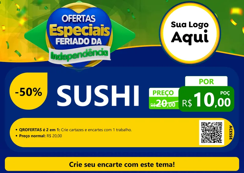 Modelo de Cartaz para Cartaz A4 Horizontal com o tema Ofertas Especiais Feriado da Independência para Comida japonesa