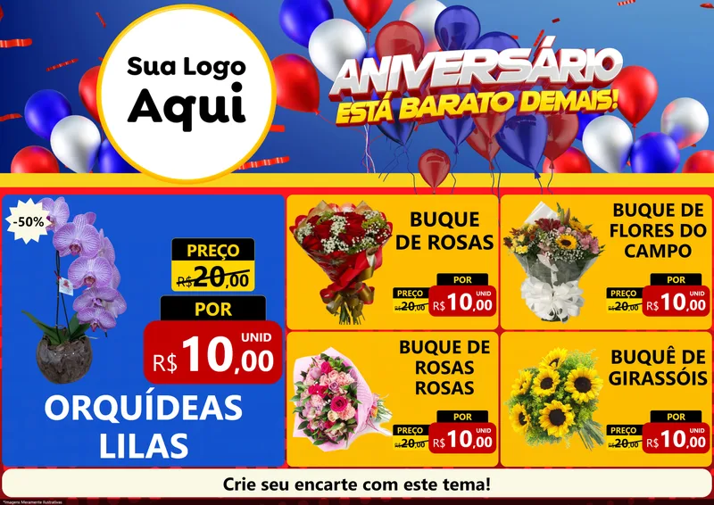 Modelo de Encarte para Encarte A4 Horizontal com o tema Aniversário para Floricultura e jardim