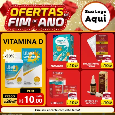 Modelo de Rede Social para Feed Facebook com o tema Ofertas de Fim de Ano para Farmácia