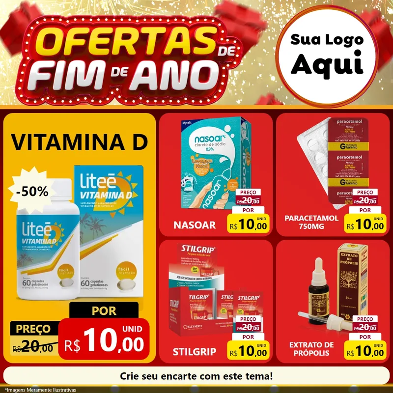 Modelo de Rede Social para Feed Facebook com o tema Ofertas de Fim de Ano para Farmácia