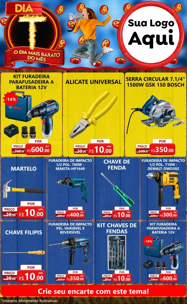Modelo de Encarte para Encarte Grande com o tema Dia T - O Dia Mais Barato Do Mês para Maquinas e Ferramentas