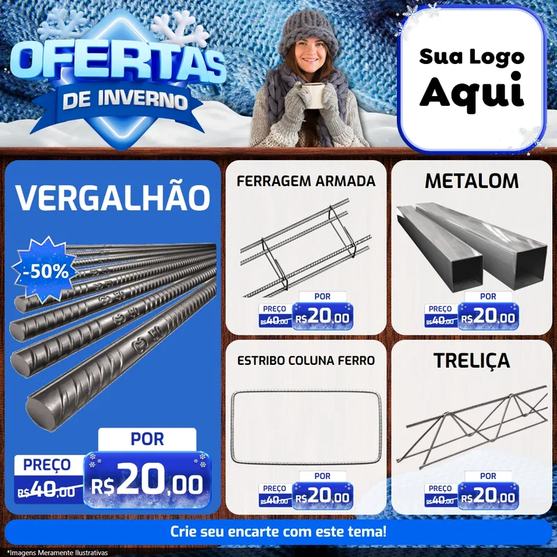 Modelo de Rede Social para Feed Facebook com o tema Ofertas de Inverno para Ferragens
