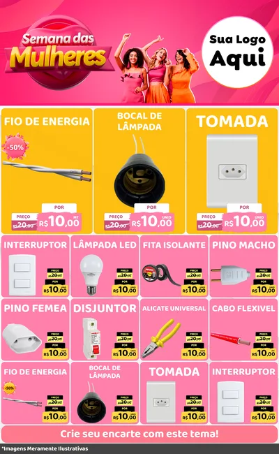 Modelo de Encarte para Encarte Grande com o tema Semana das Mulheres para Materiais Elétricos