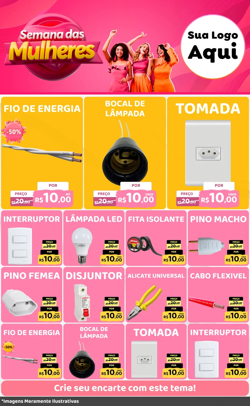 Modelo de Encarte para Encarte Grande com o tema Semana das Mulheres para Materiais Elétricos