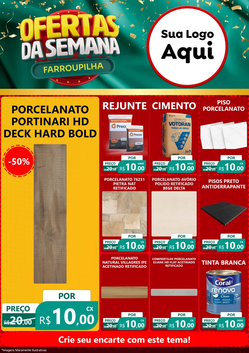 Modelo de Encarte para Encarte A4 Vertical com o tema Ofertas da Semana Farroupilha para Pisos e revestimentos