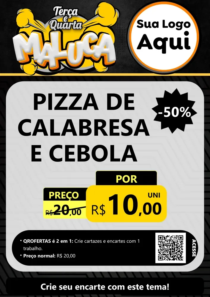 Modelo de Cartaz para Cartaz A4 Vertical com o tema Terça e Quarta Maluca para Pizzaria