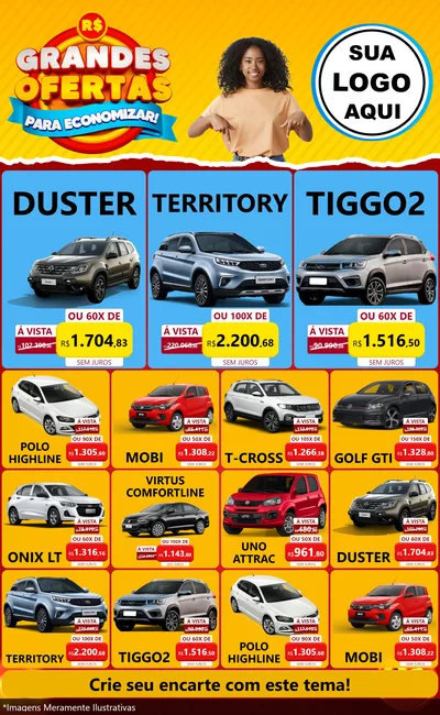 Modelo de Encarte para Encarte Grande com o tema Grandes Ofertas Para Economizar! para Concessionaria de Carros