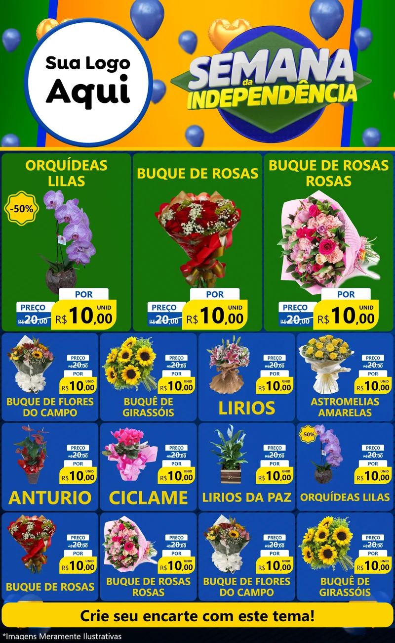 Modelo de Encarte para Encarte Grande com o tema Semana da Independência para Floricultura e jardim