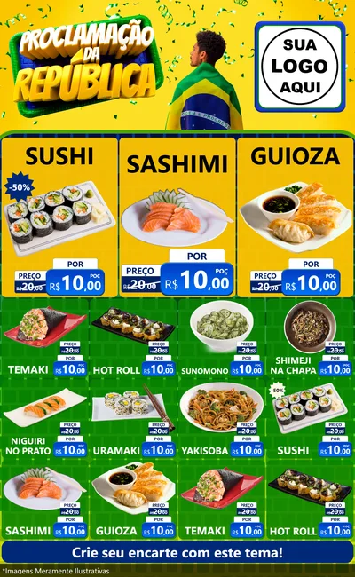Modelo de Encarte para Encarte Grande com o tema Proclamação da República para Comida japonesa