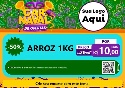 Modelo de Cartaz para Cartaz A4 Horizontal com o tema Carnaval de Ofertas para Supermercado