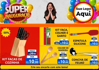 Modelo de Encarte para Encarte A4 Horizontal com o tema Super Inauguração para Utilidades Domésticas