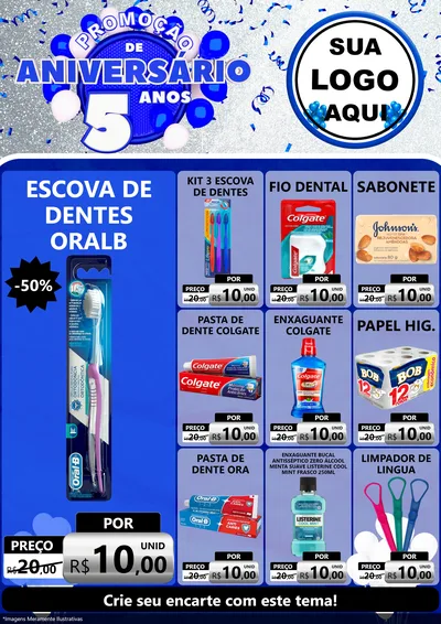 Modelo de Encarte para Encarte A4 Vertical com o tema Promoção de Aniversário - 5 Anos para Higiene Pessoal