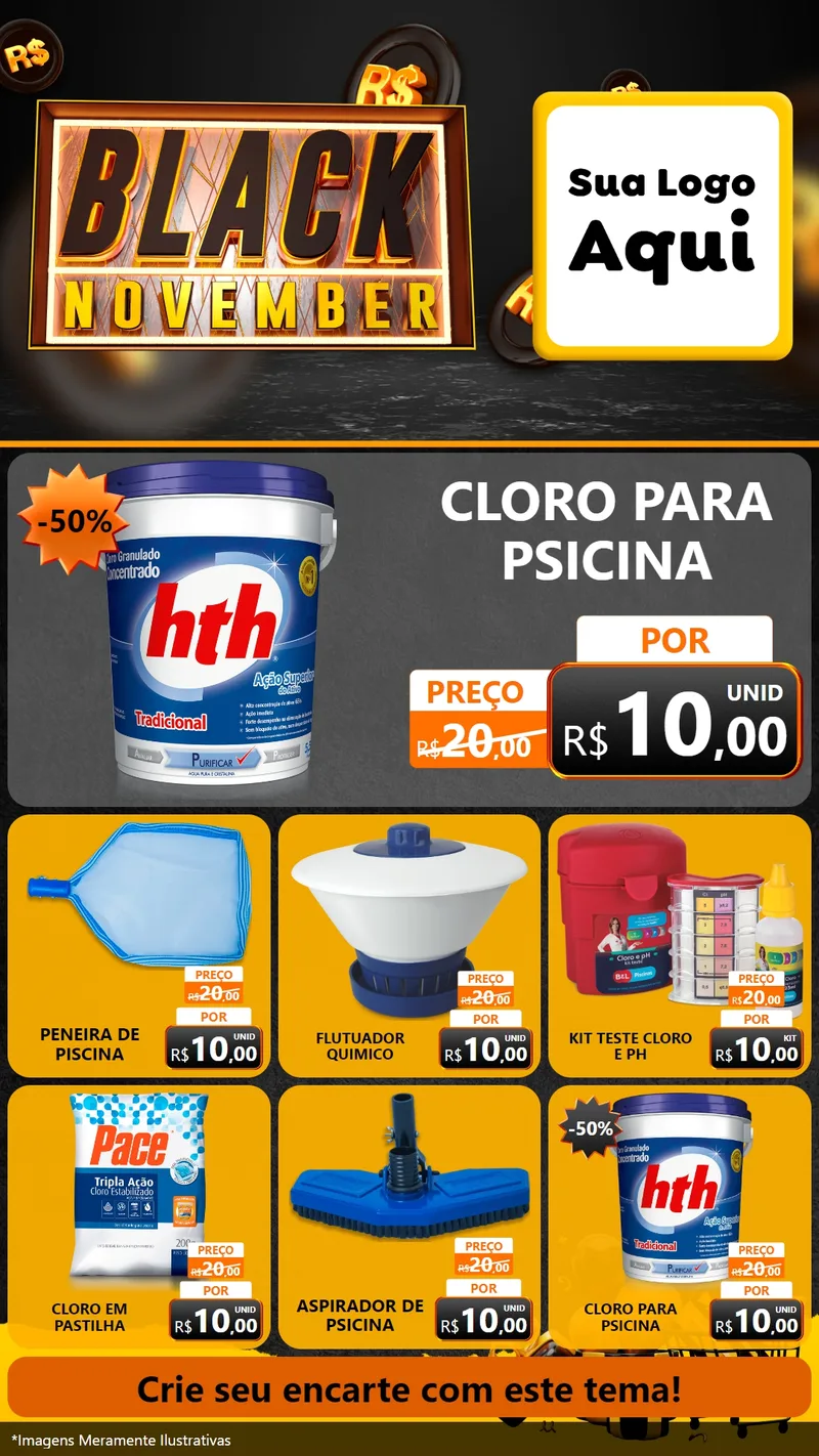 Modelo de Rede Social para Stories com o tema Black November para Produtos para Piscina