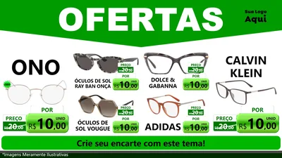 Modelo de TV para TV Horizontal com o tema Ofertas Verde Cartaz para Óticas