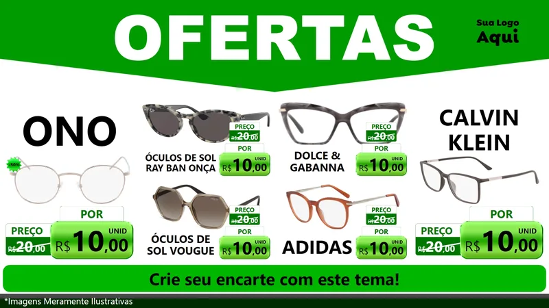 Modelo de TV para TV Horizontal com o tema Ofertas Verde Cartaz para Óticas