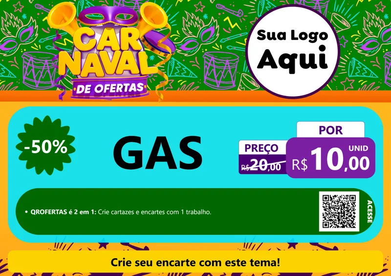 Modelo de Cartaz para Cartaz A4 Horizontal com o tema Carnaval de Ofertas para Água e gás