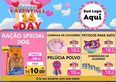 Modelo de Encarte para Encarte A4 Horizontal com o tema Valentine's Day para Pet Shop