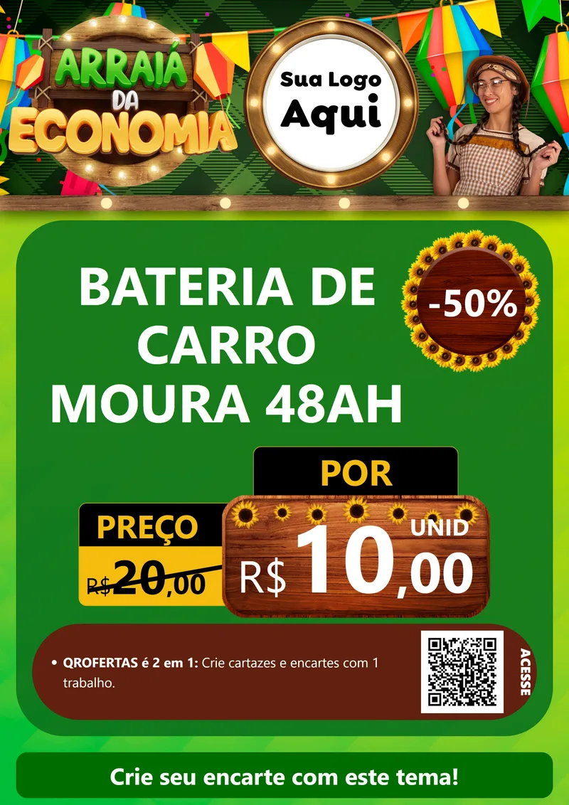 Modelo de Cartaz para Cartaz A4 Vertical com o tema Arraiá de Economia para Baterias Elétricas