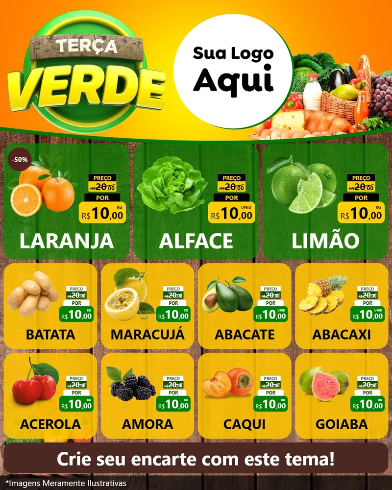 Modelo de Rede Social para Feed Instagram com o tema Terça Verde para Hortifrúti