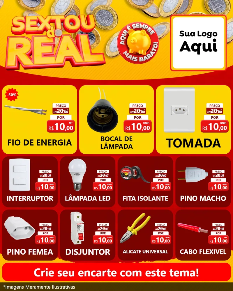 Modelo de Rede Social para Feed Instagram com o tema Sextou do Real para Materiais Elétricos