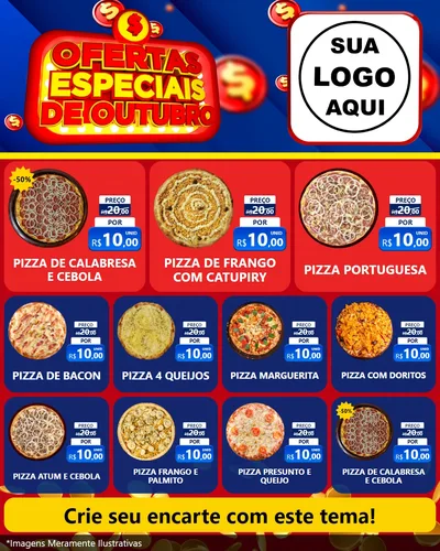 Modelo de Rede Social para Feed Instagram com o tema Ofertas Especiais de Outubro para Pizzaria