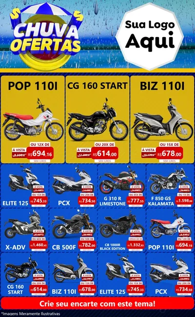 Modelo de Encarte para Encarte Grande com o tema Chuva de Ofertas para Concessionaria de Motos