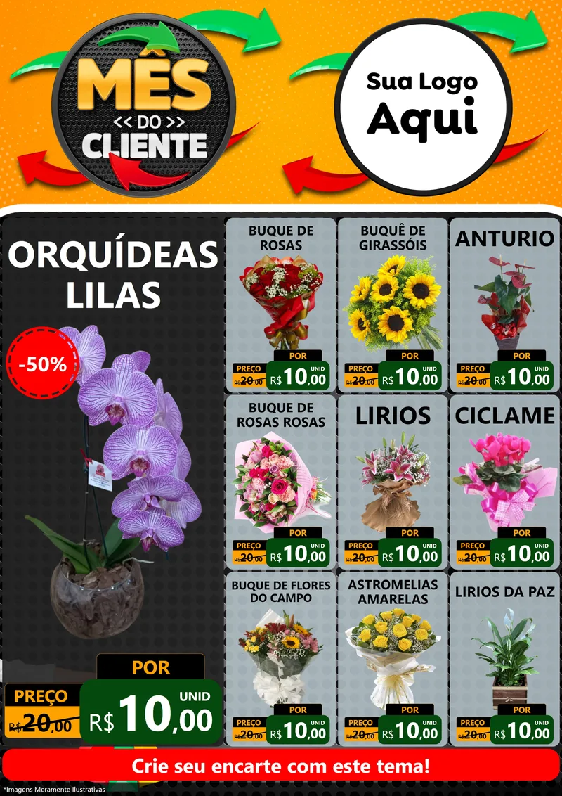 Modelo de Encarte para Encarte A4 Vertical com o tema Mês do Cliente para Floricultura e jardim