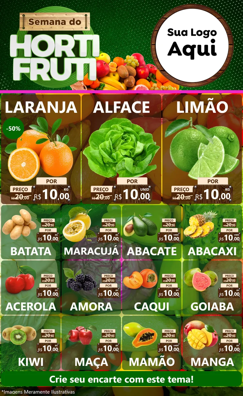 Modelo de Encarte para Encarte Grande com o tema Semana do Hortifrúti para Hortifrúti