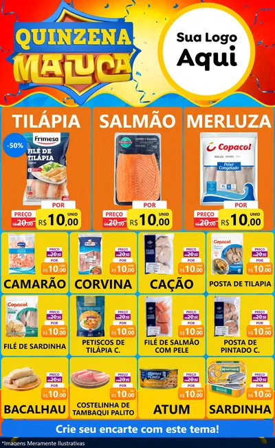 Modelo de Encarte para Encarte Grande com o tema Quinzena Maluca para Peixaria