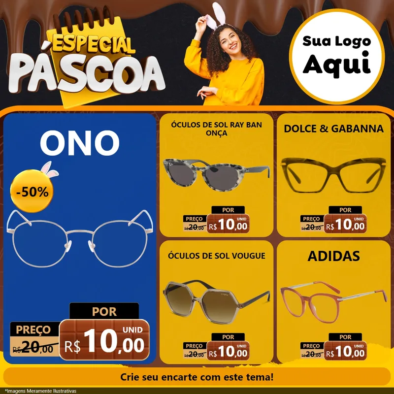 Modelo de Rede Social para Feed Facebook com o tema Especial Páscoa para Óticas