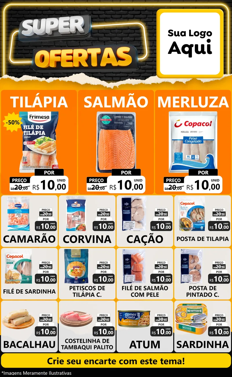 Modelo de Encarte para Encarte Grande com o tema Super Ofertas para Peixaria